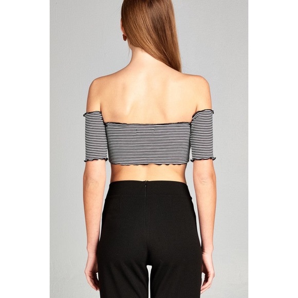 🎉HP🎉 Black Striped Off The Shoulder Crop Top - Picture 5 of 6